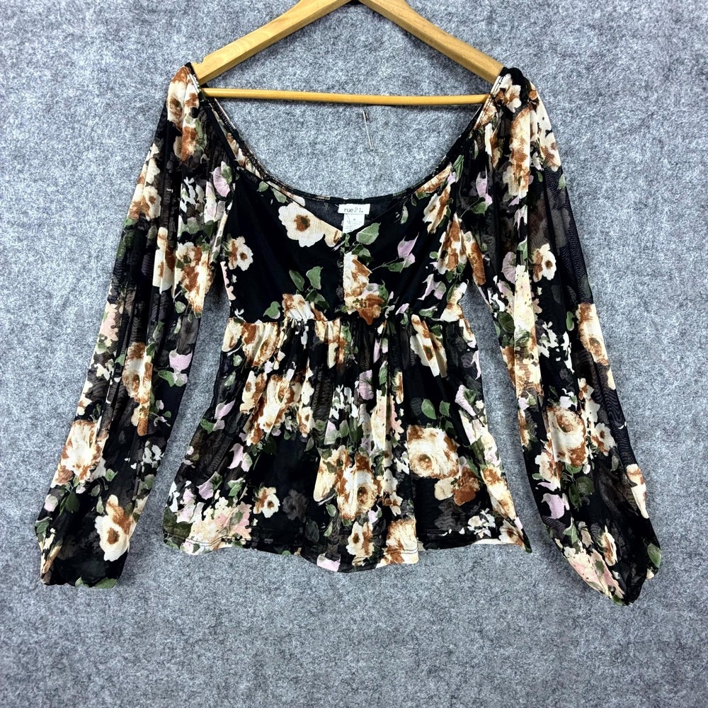 Vintage Y2K Rue 21 Blouse Top Women Medium Babydoll Dark Romantic 90s Sheer